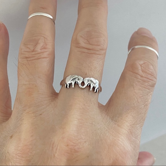Sterling Silver Small Kissing Elephant Ring, Spirit Animal, Silver Rings, Luck - Picture 10 of 12